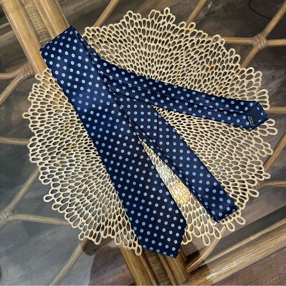Savile Row Silk Navy Blue Polka Dot Tie - Picture 1 of 2